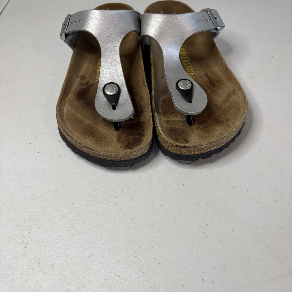 Birkenstock Gizeh Sandals Womens Size 35 L4 Metallic Silver Gray Birko Flor EUC - Picture 4 of 8
